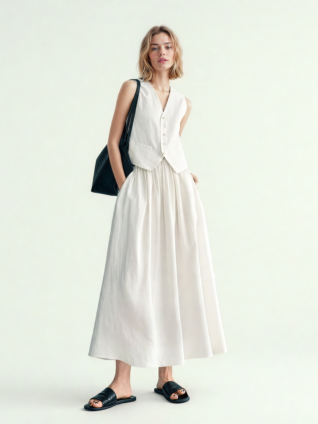 Elegant Solid Sleeveless Two Piece Set