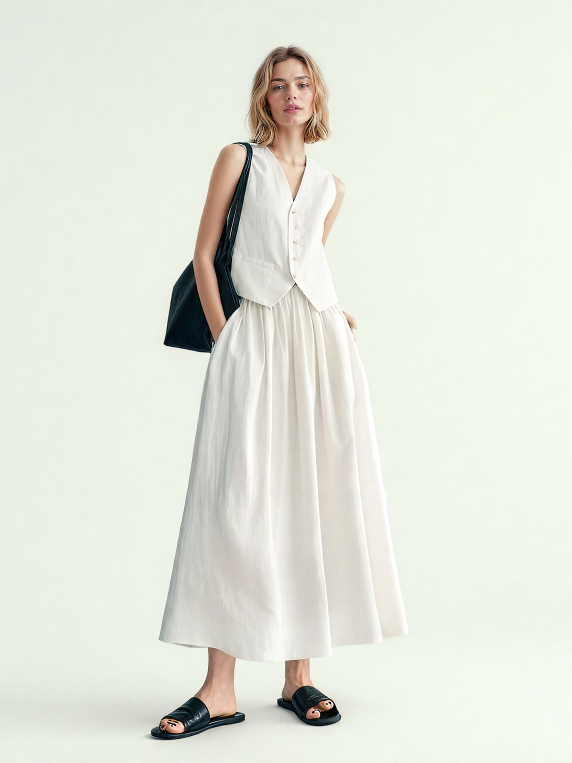 Elegant Solid Sleeveless Two Piece Set