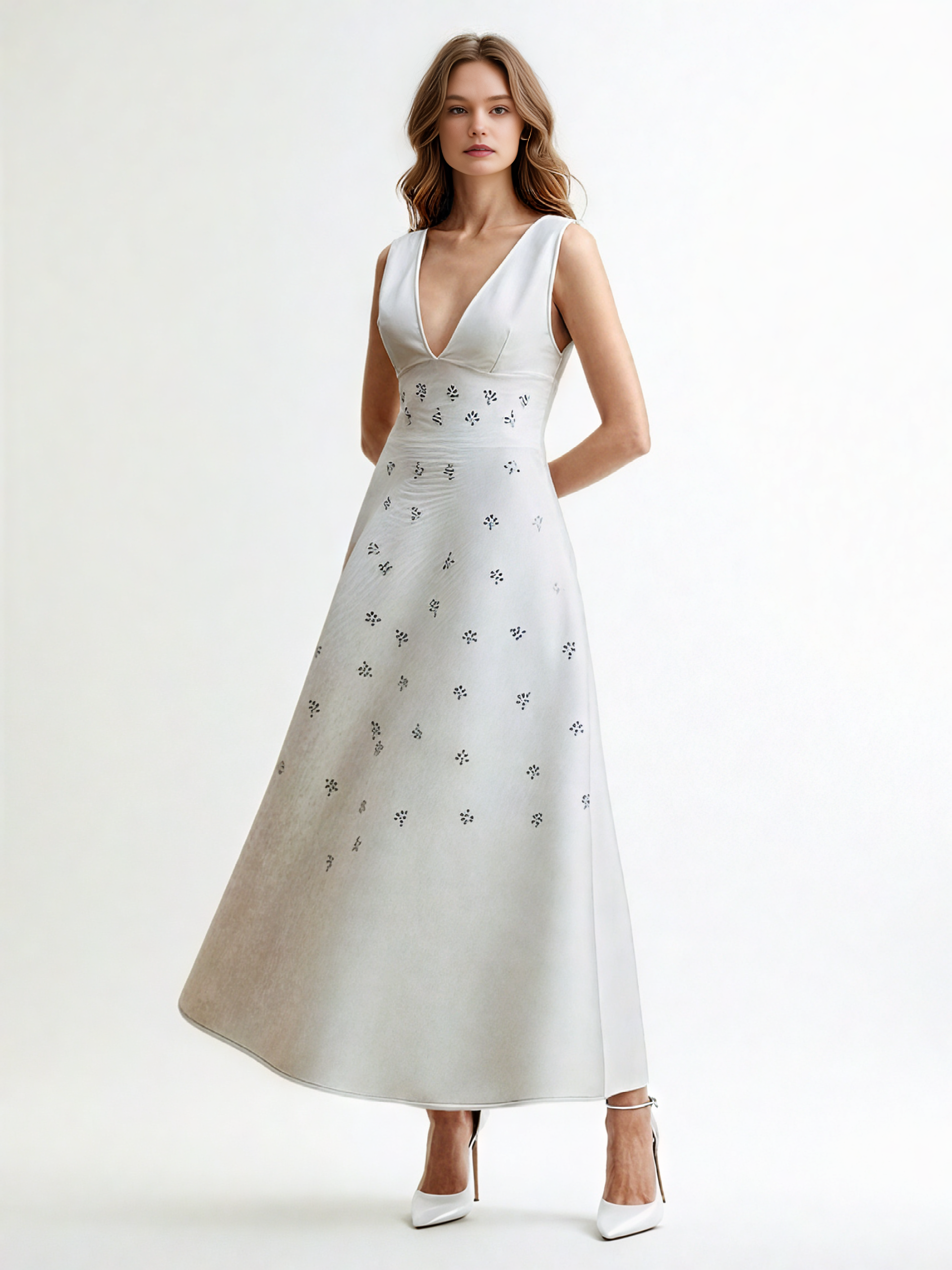 Patchwork Diamonds V-neck Long Dress