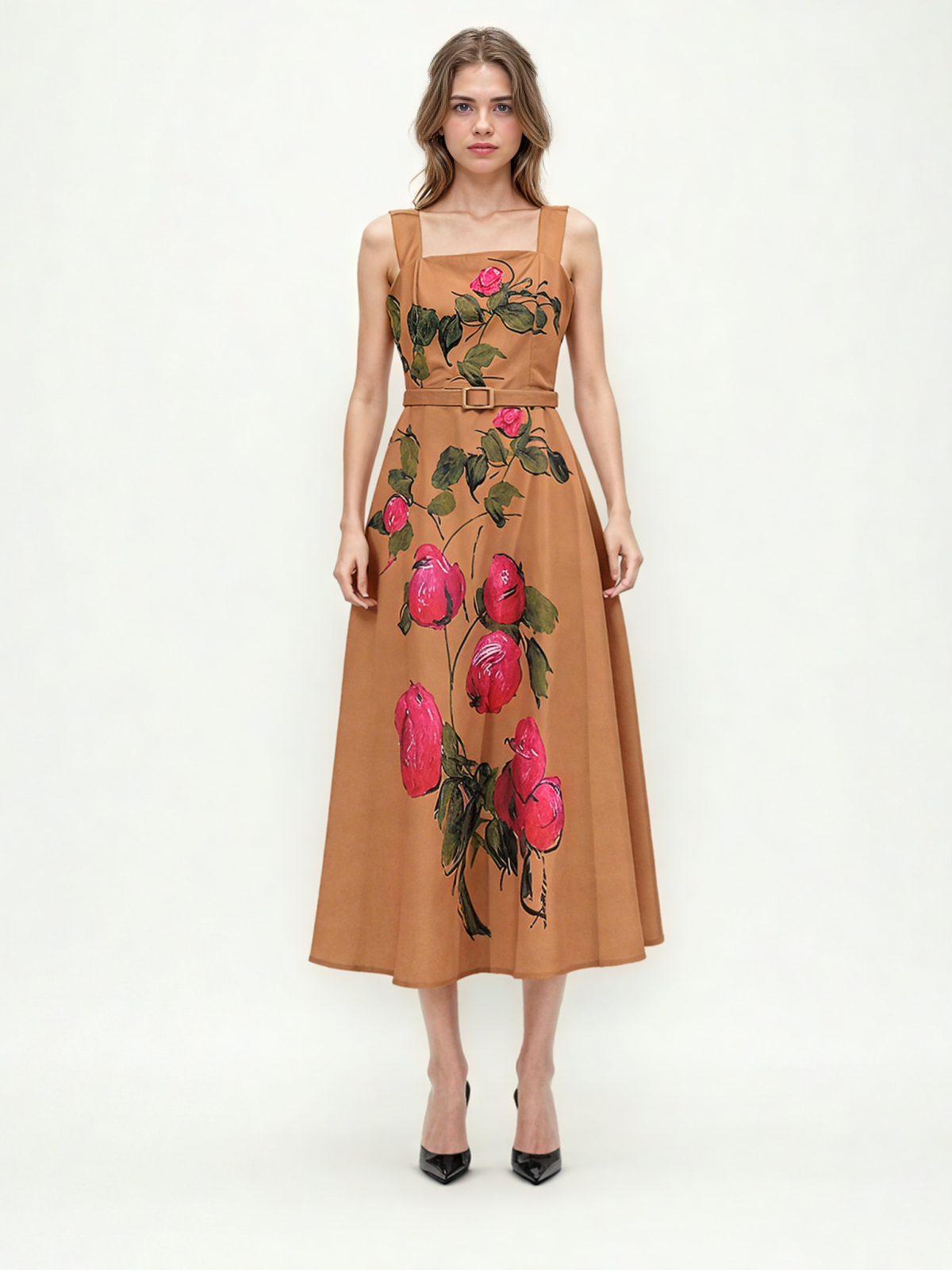 Print Square Collar Long Dress