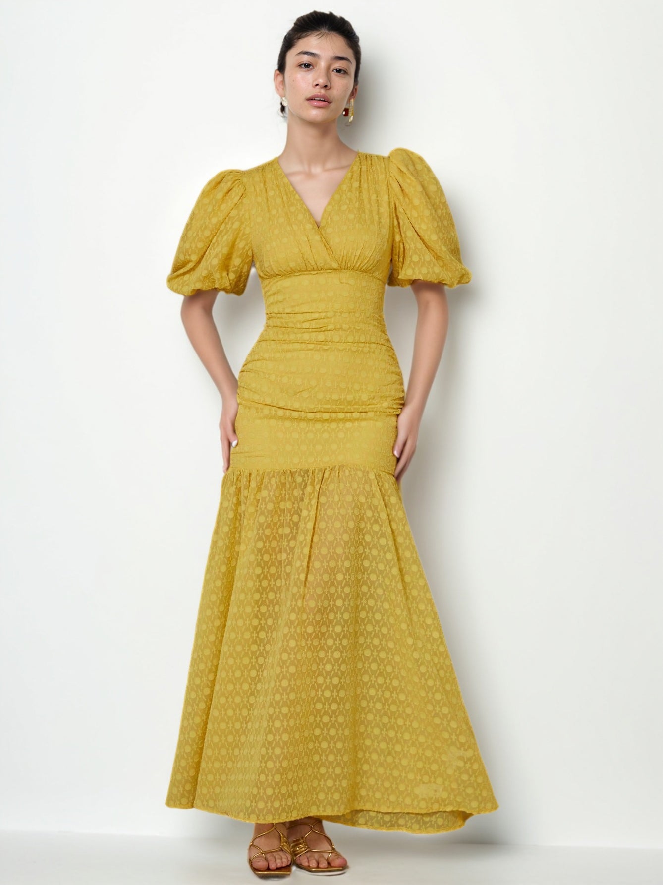 Elegant V-neck Solid Long Dress