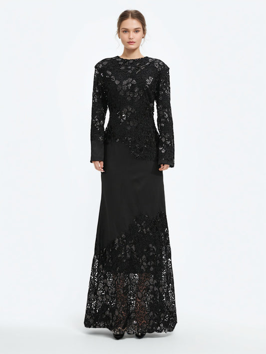 Patchwork Sequins Solid Long Dress