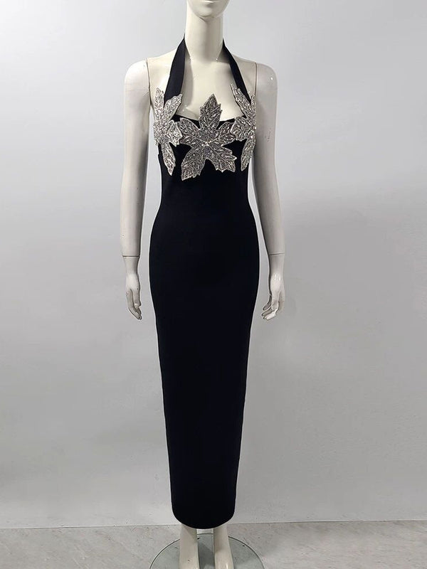 Patchwork Diamonds Backless Long Dress
