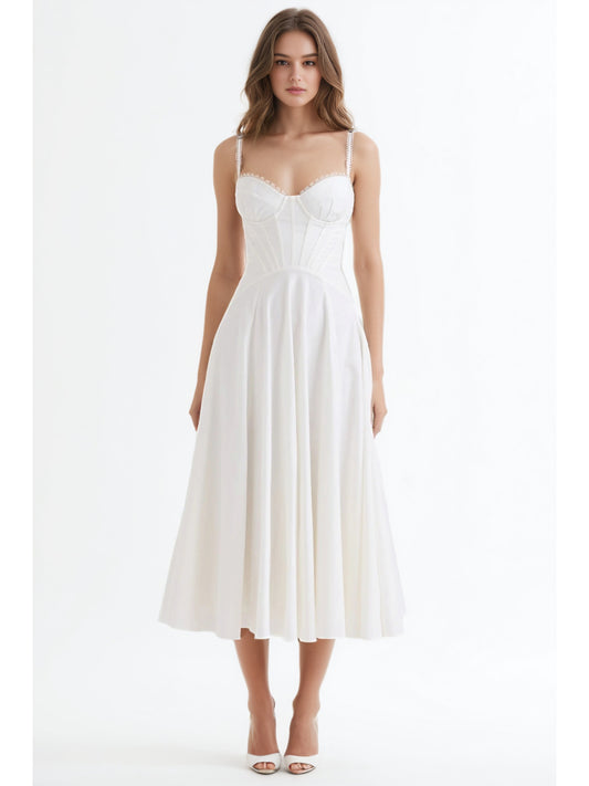 Elegant Strap Pleated Midi Dress