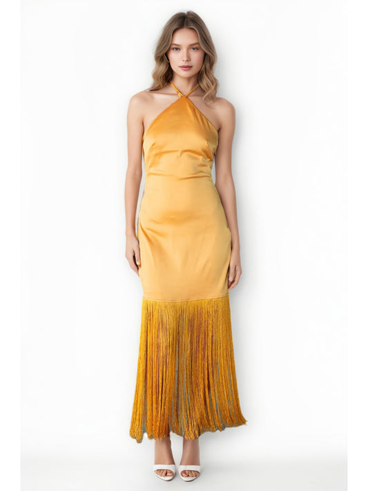 Elegant Solid Backless Long Dress