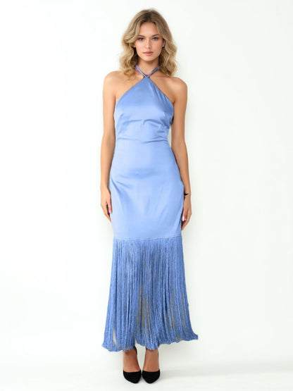 Elegant Solid Backless Long Dress