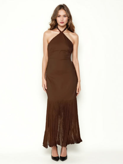 Elegant Solid Backless Long Dress