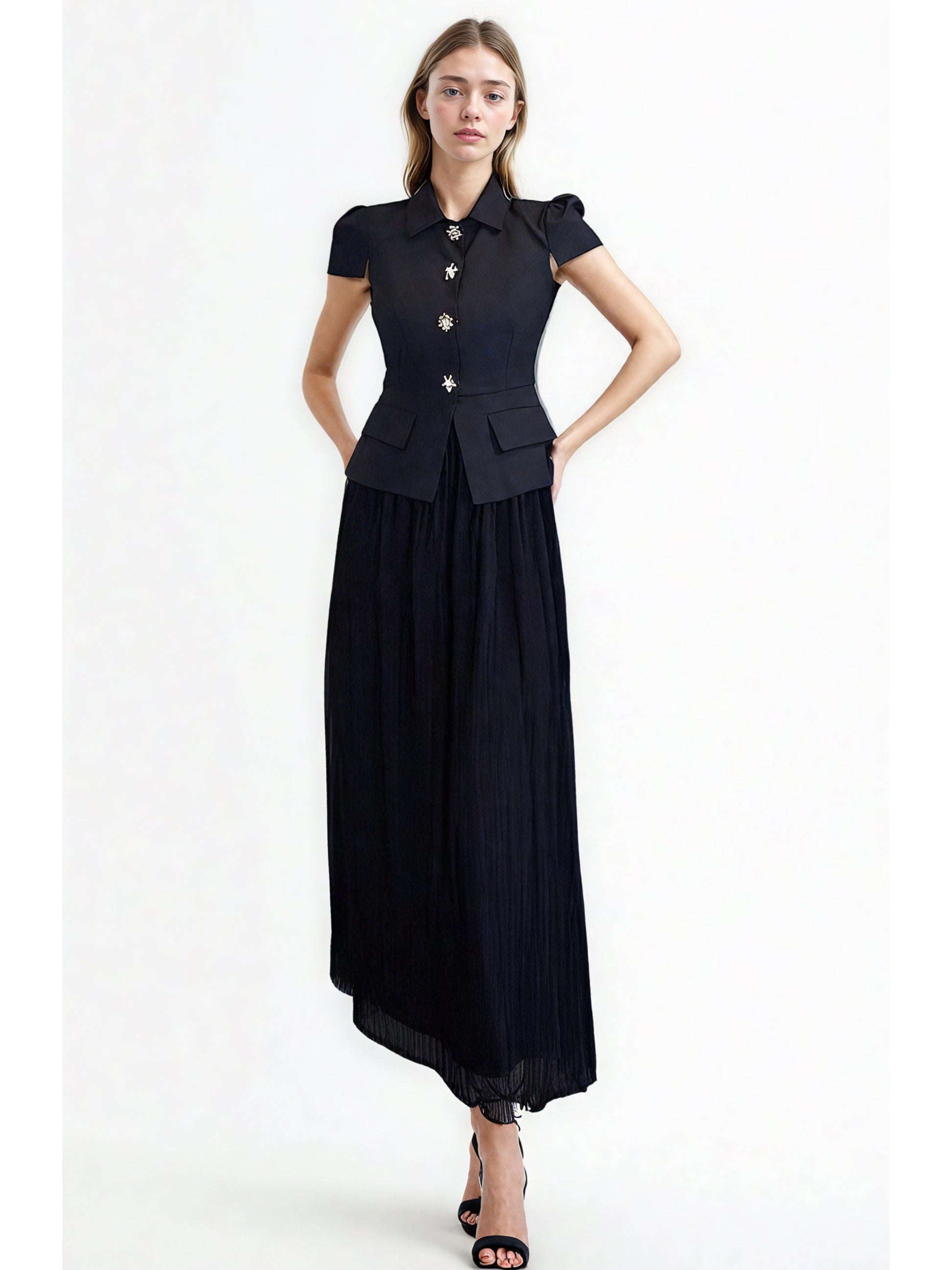 Solid Patchwork Mesh Two Piece Set