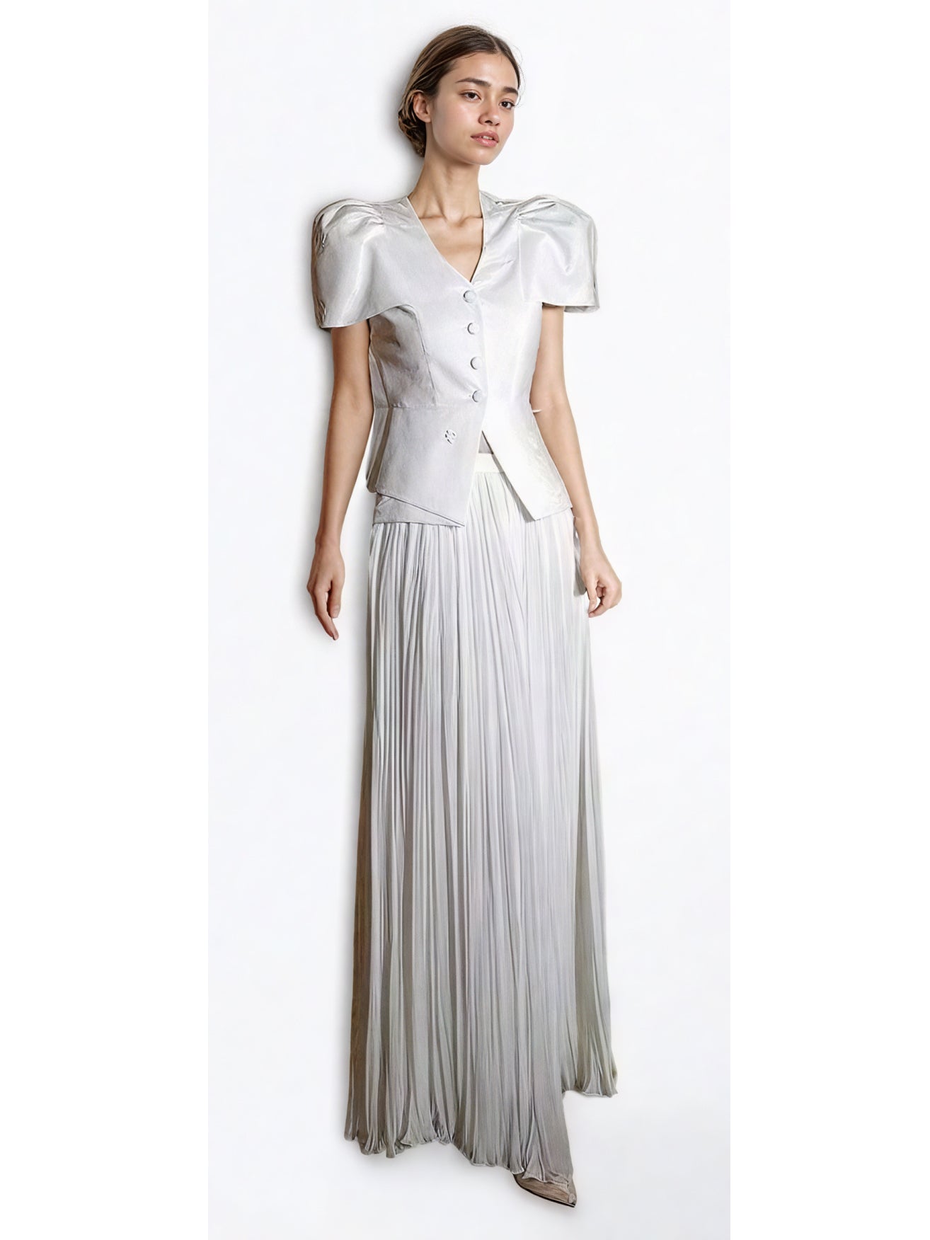 V-neck Solid Pleated Two Piece Set
