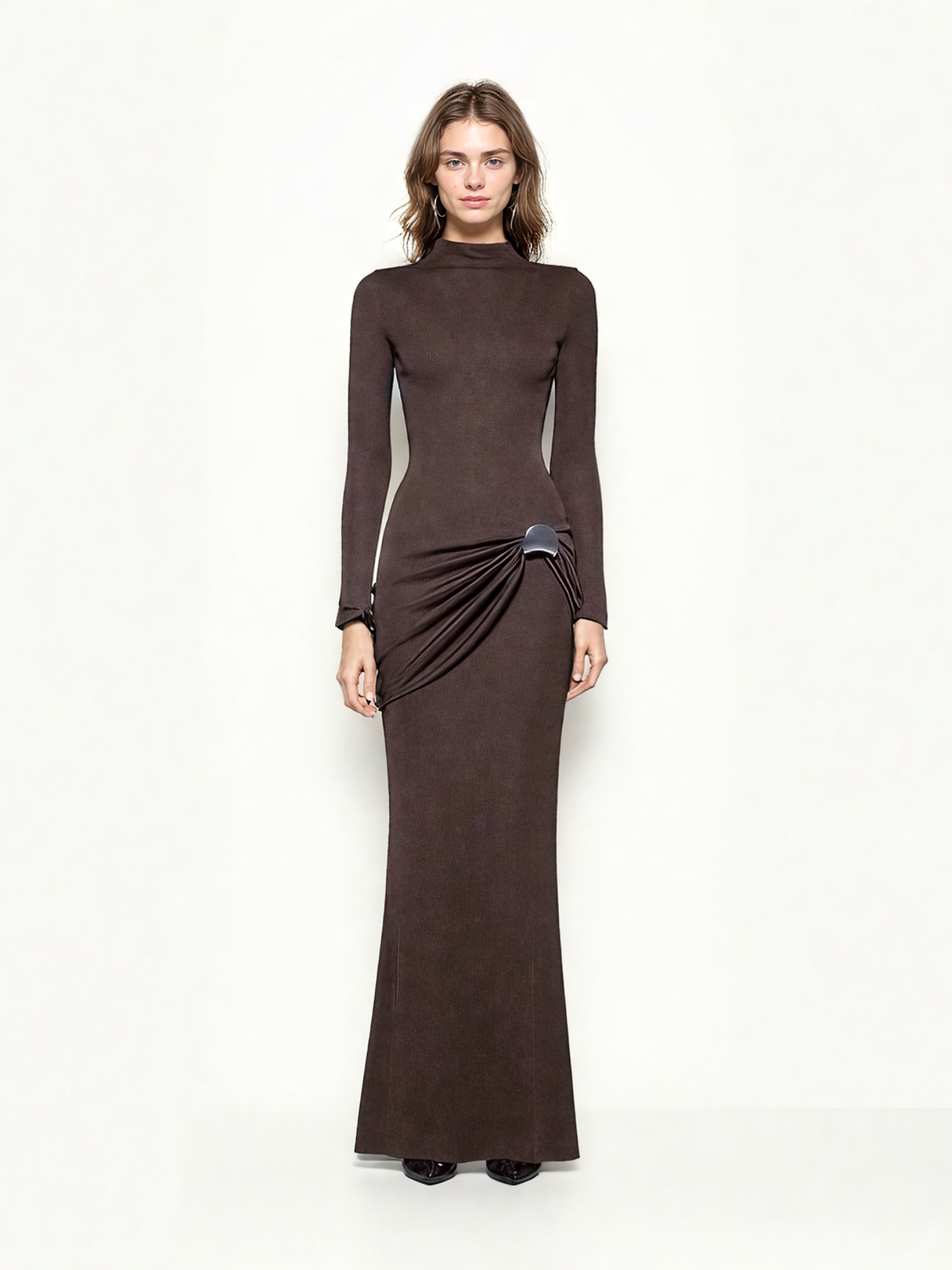 Solid Long Sleeves Long Dress