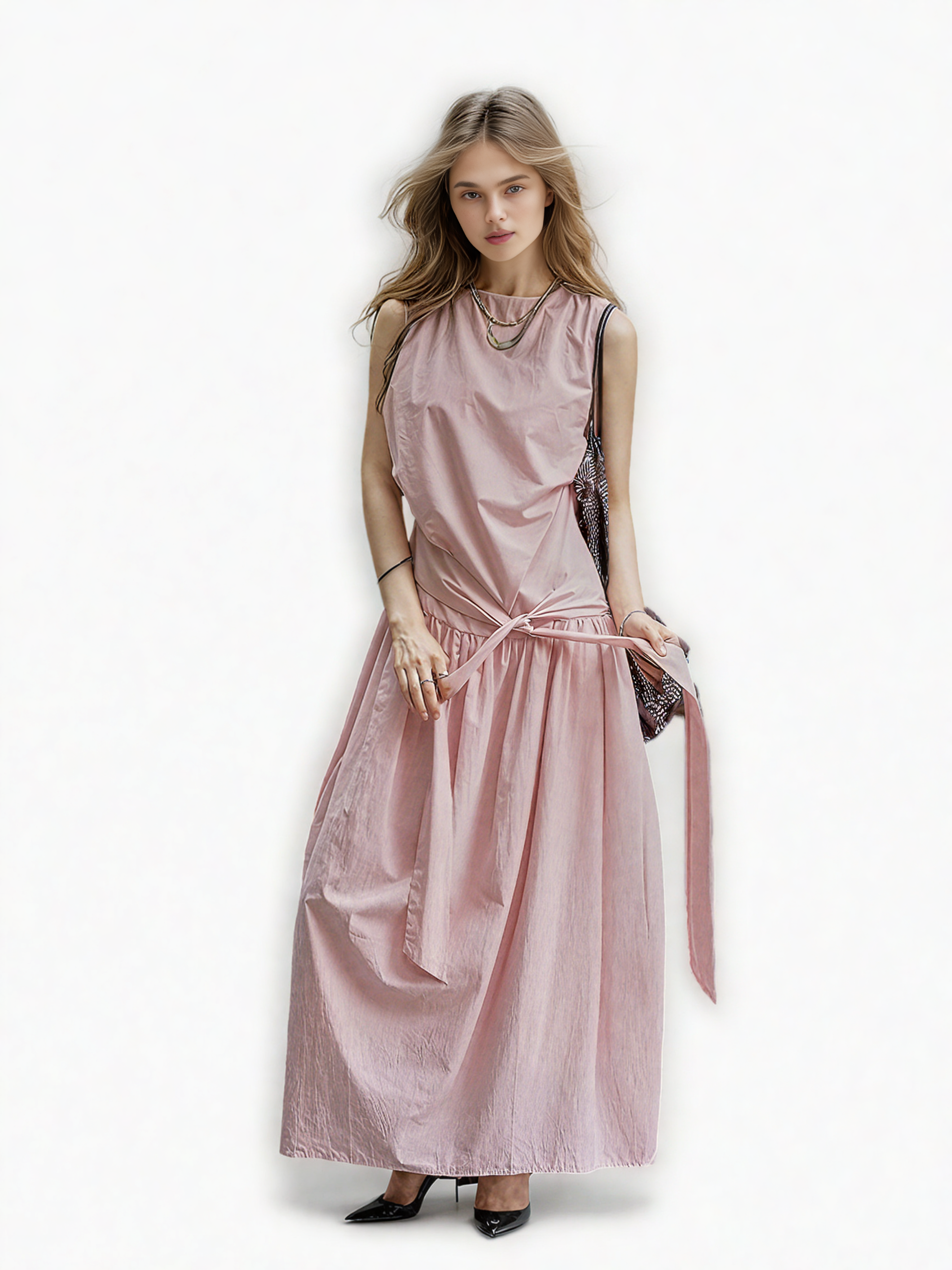 Solid Patchwork Lace Up Long Dress