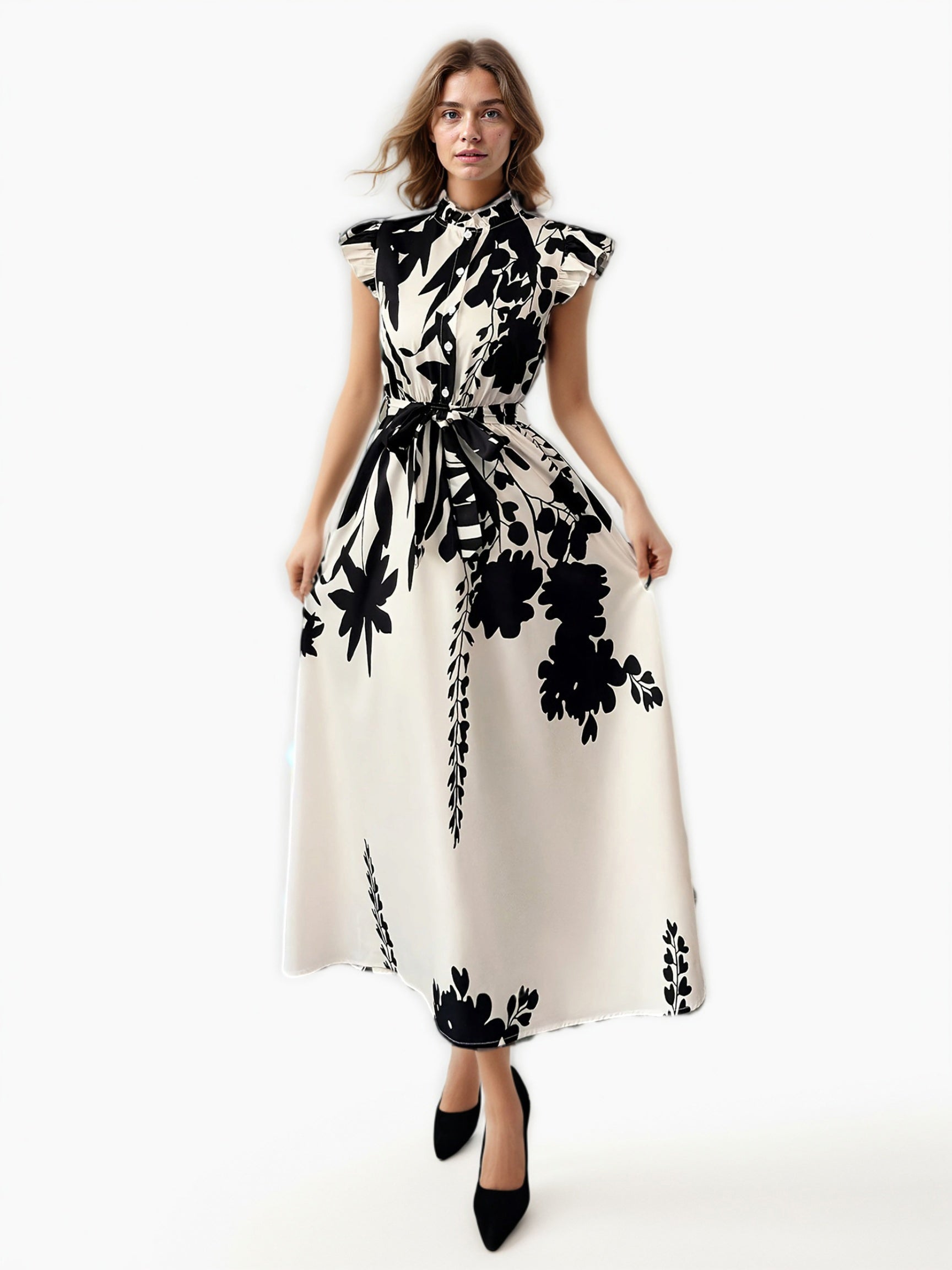 Elegant Print Hit Color Long Dress