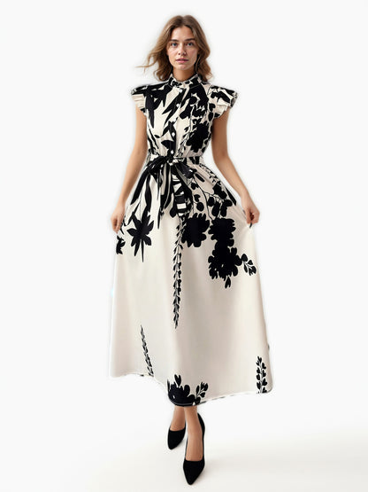Elegant Print Hit Color Long Dress