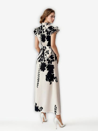 Elegant Print Hit Color Long Dress