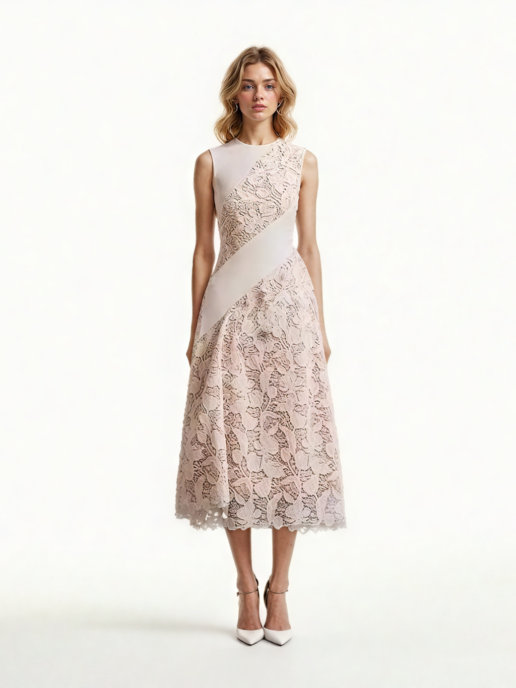 Patchwork Lace Sleeveless Midi Dress