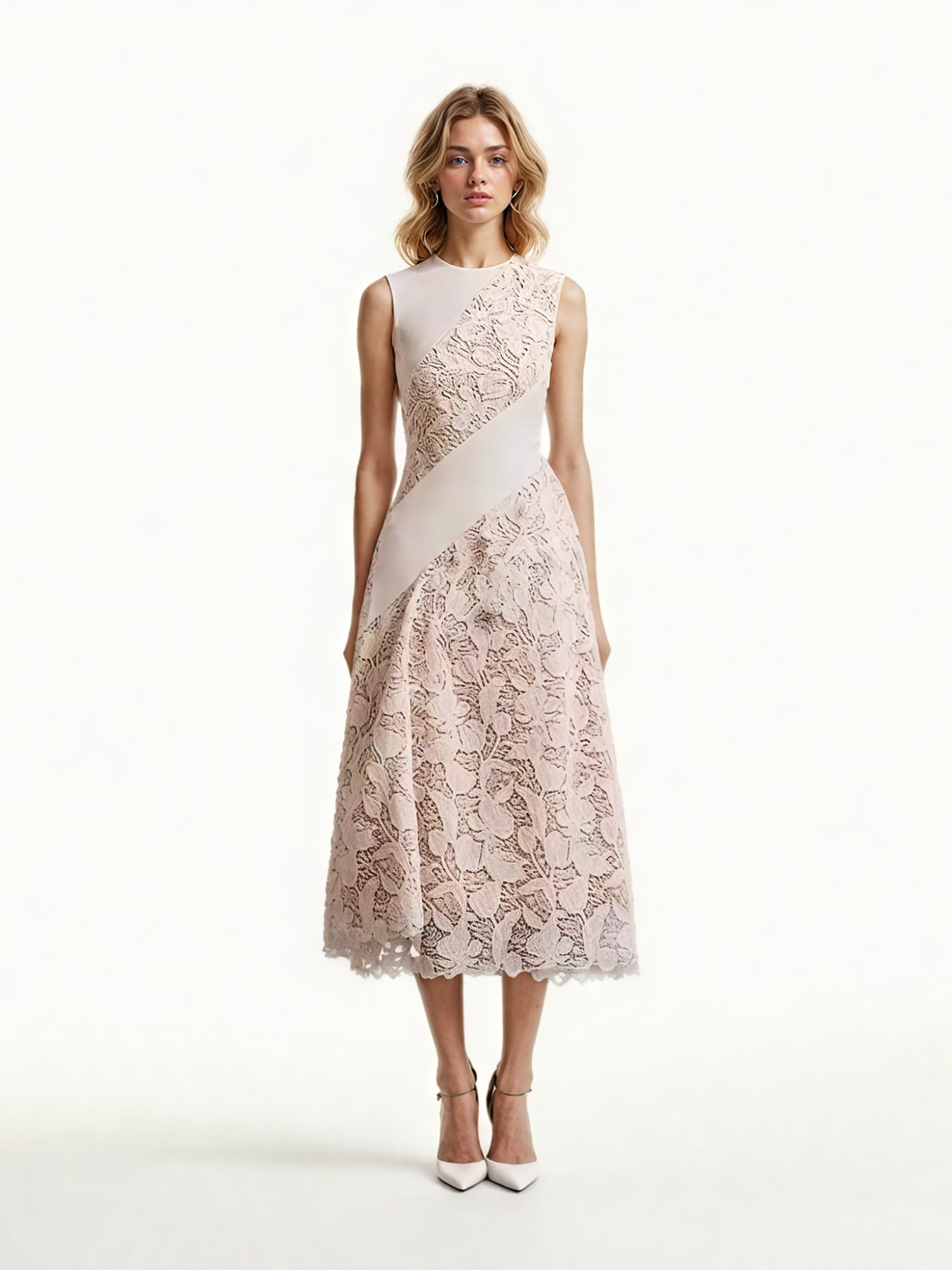 Patchwork Lace Sleeveless Midi Dress