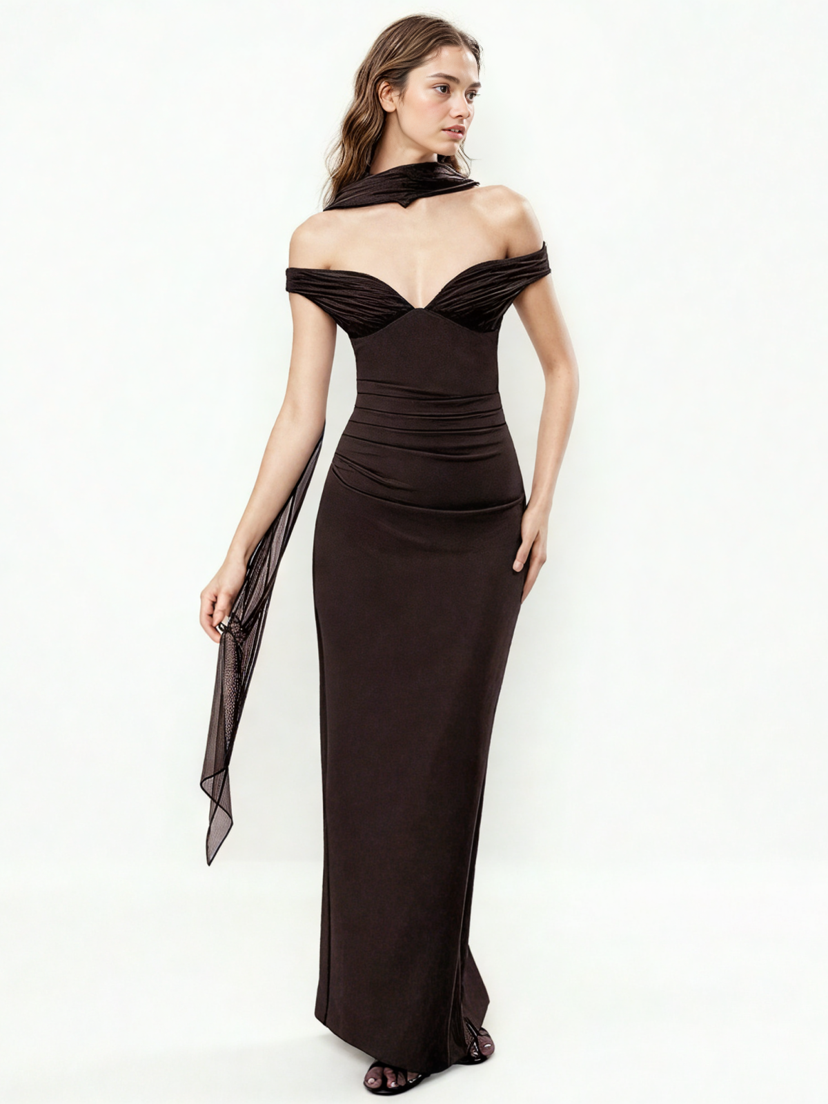 Sexy Mesh Off Shoulder Long Dress