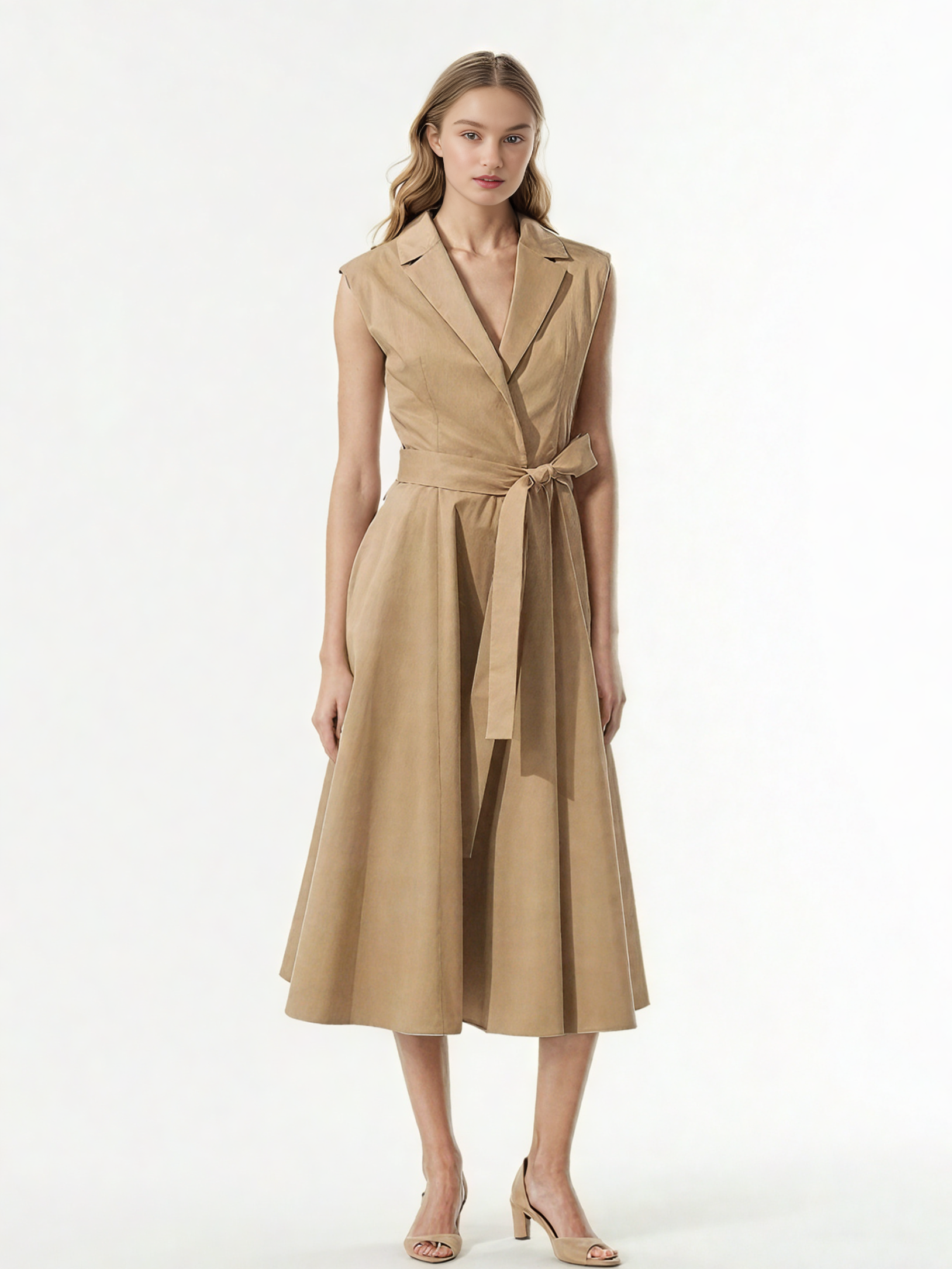 V-neck Solid Sleeveless Long Dress