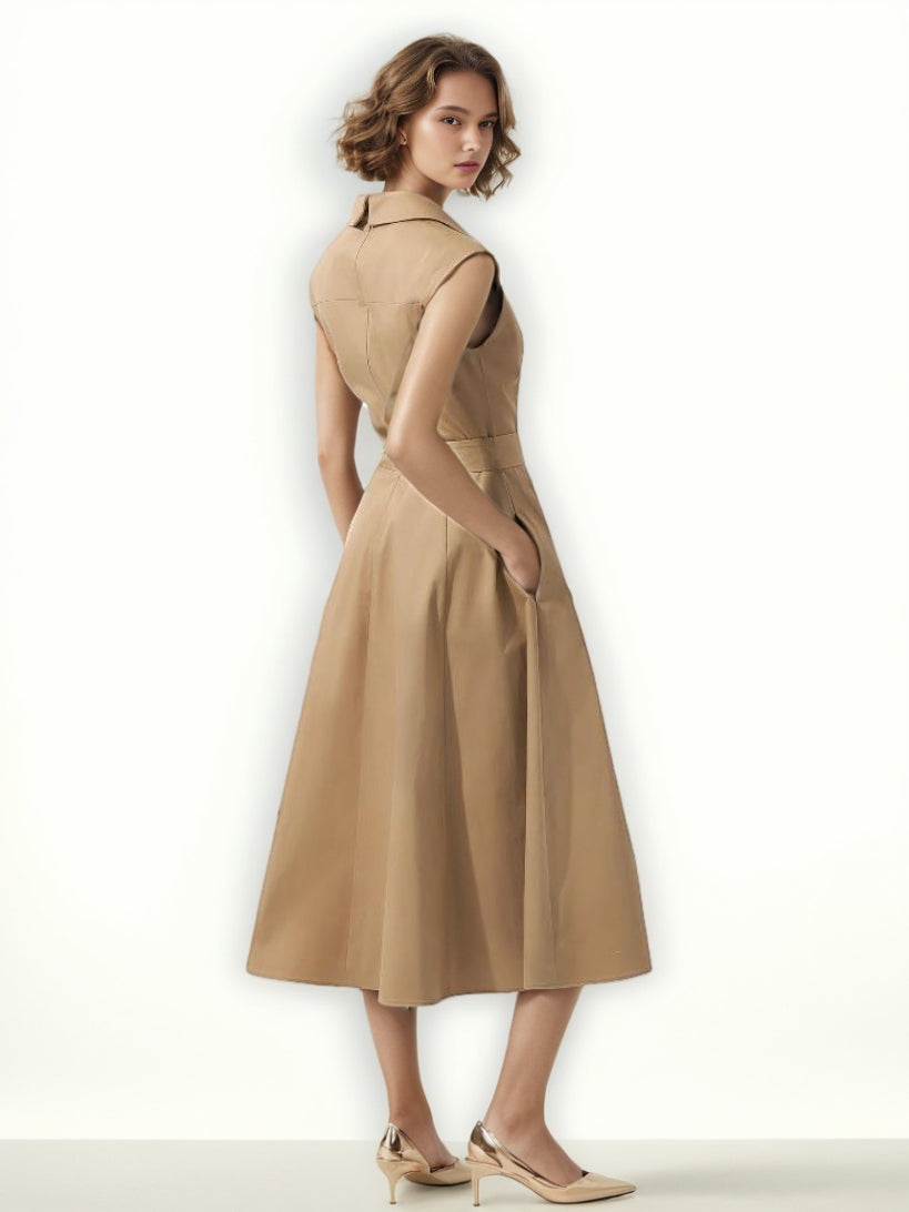 V-neck Solid Sleeveless Long Dress
