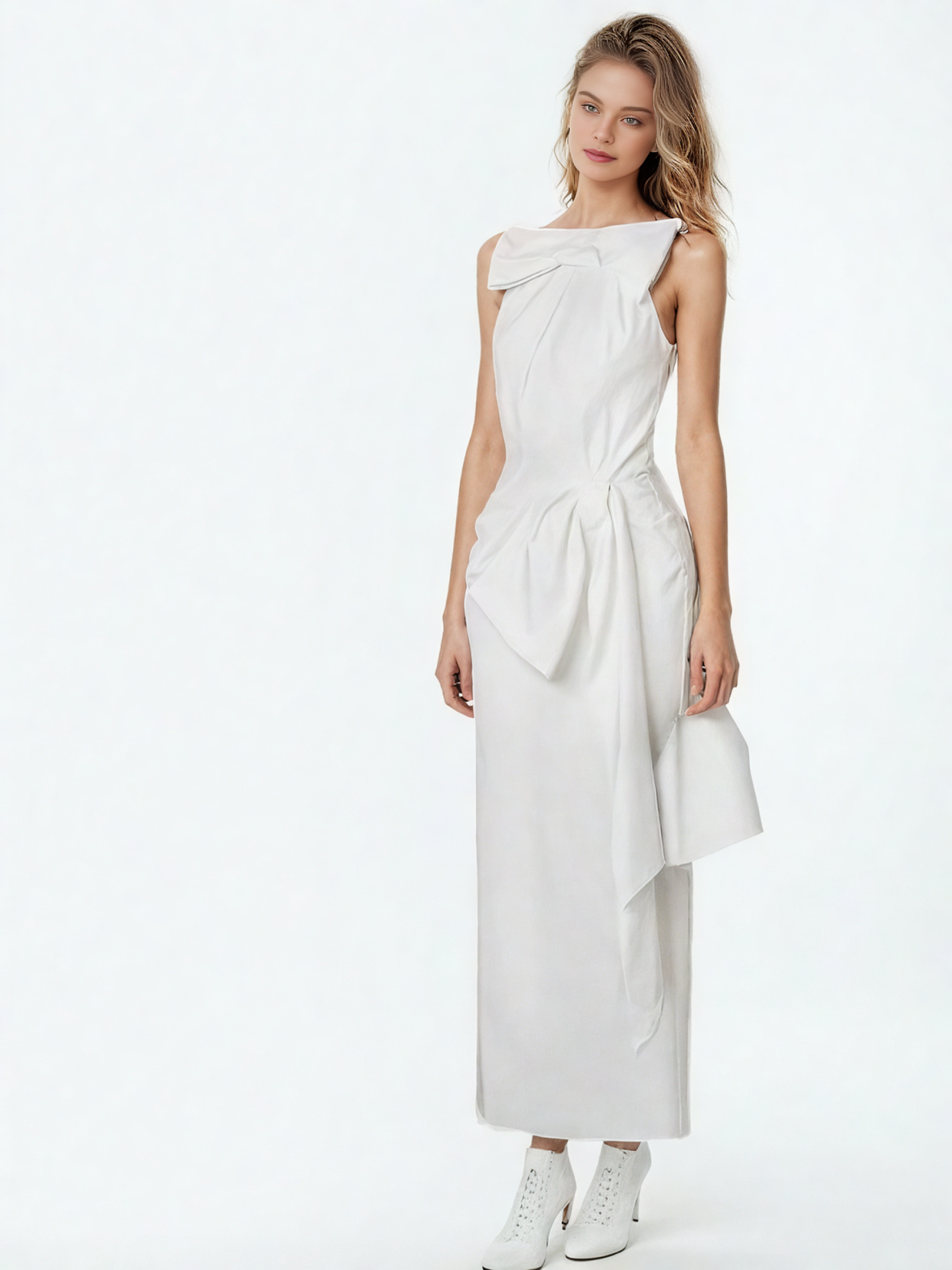Solid Patchwork Bowknot Long Dress