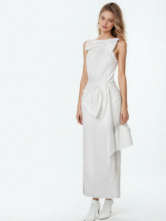 Solid Patchwork Bowknot Long Dress