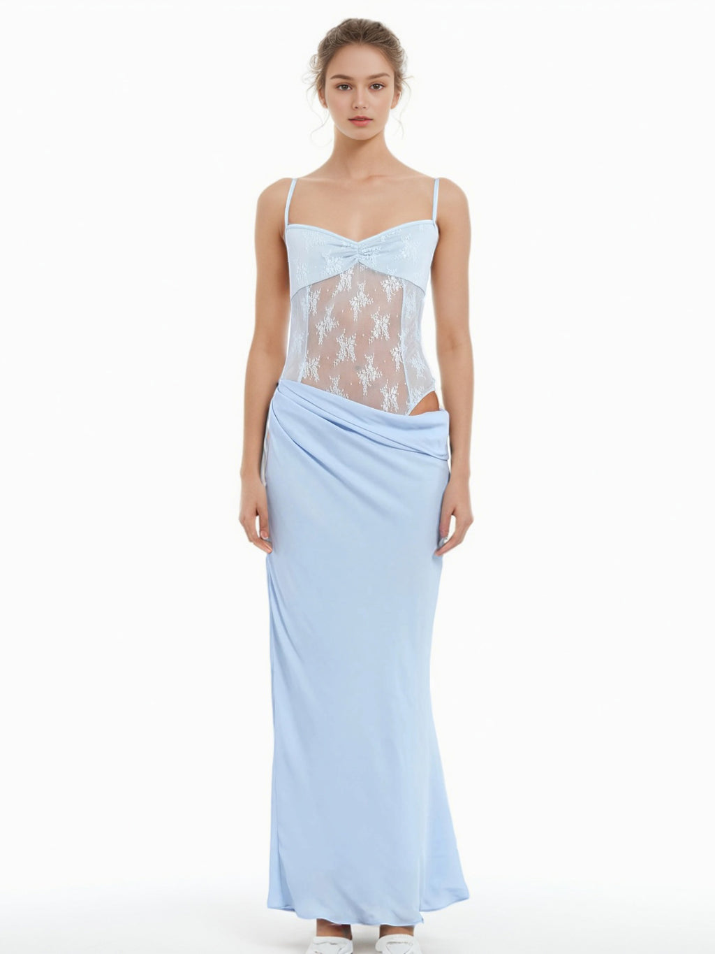 Sexy Mesh Patchwork Strap Long Dress