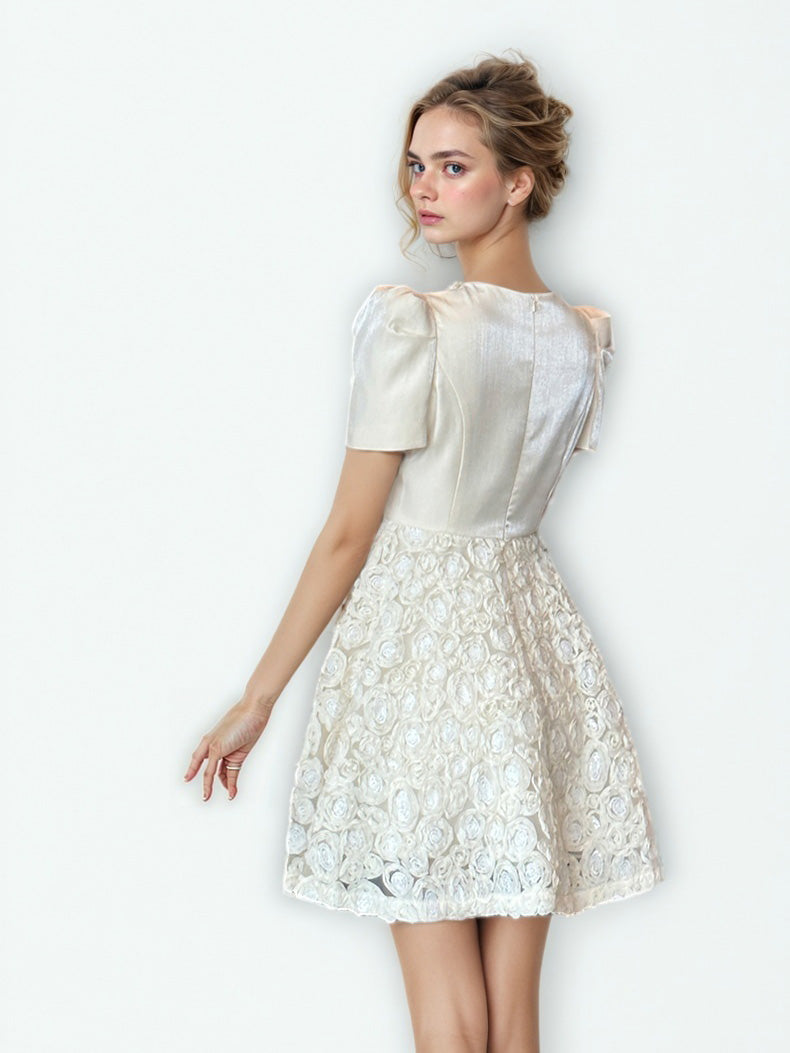 Patchwork Flower Pearls Short Dress
