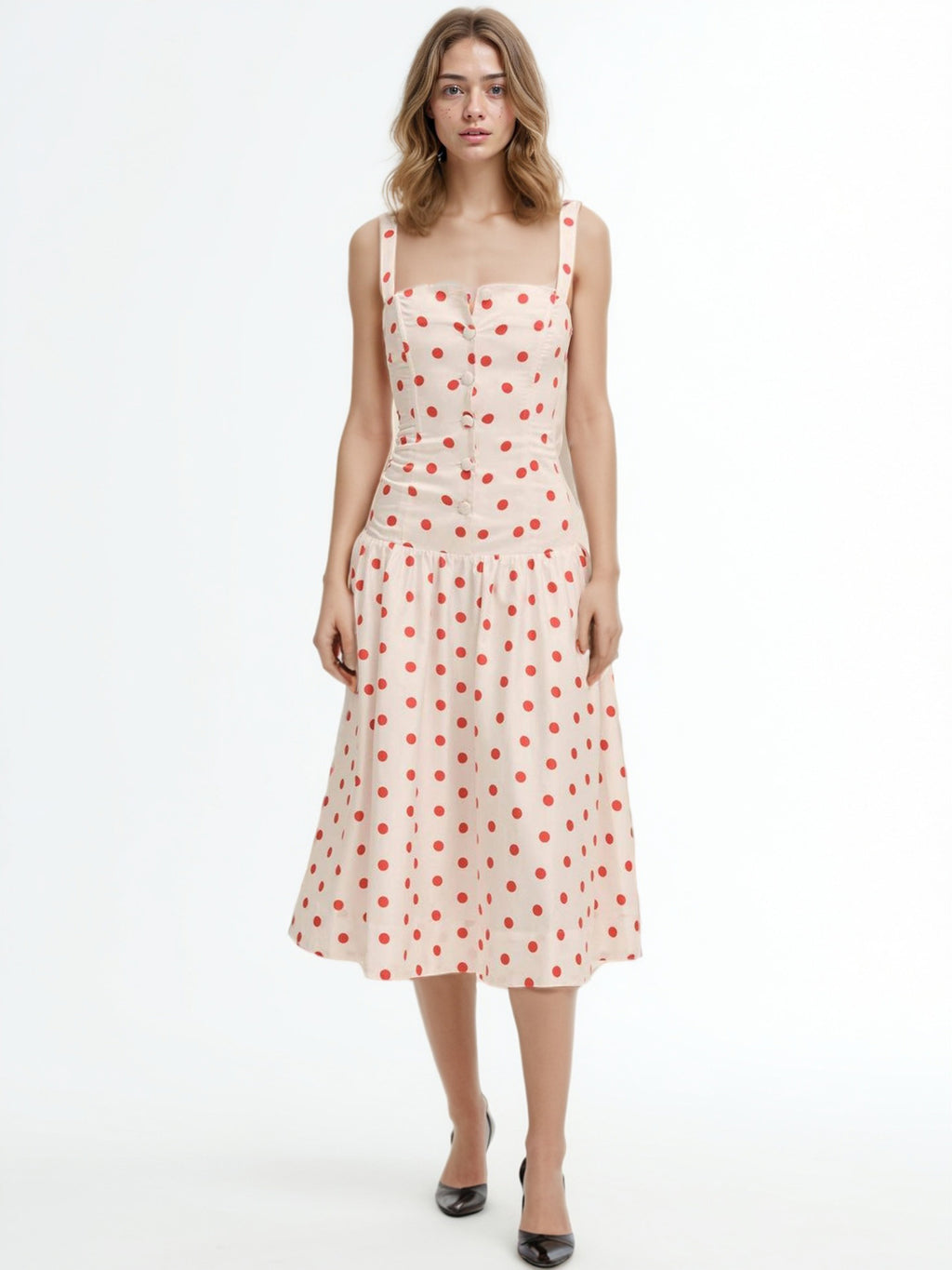 Off Shoulder Wave Point Midi Dress