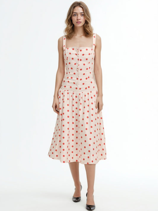 Off Shoulder Wave Point Midi Dress