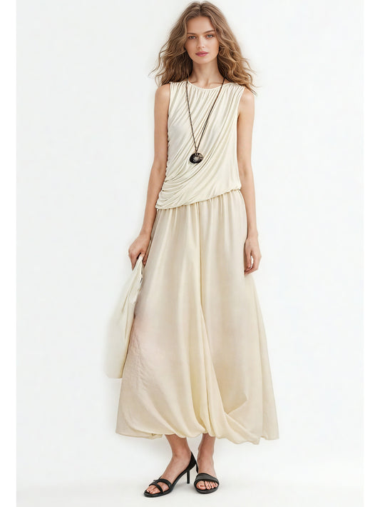 Solid Sleeveless Ruched Long Dress