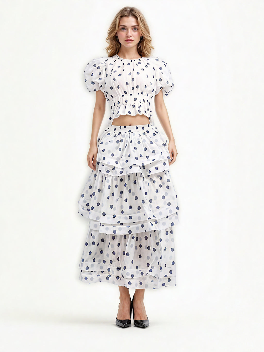 Patchwork Ruffles Wave Point Two Piece Set