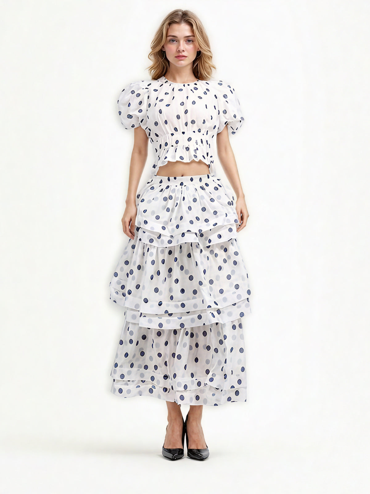 Patchwork Ruffles Wave Point Two Piece Set