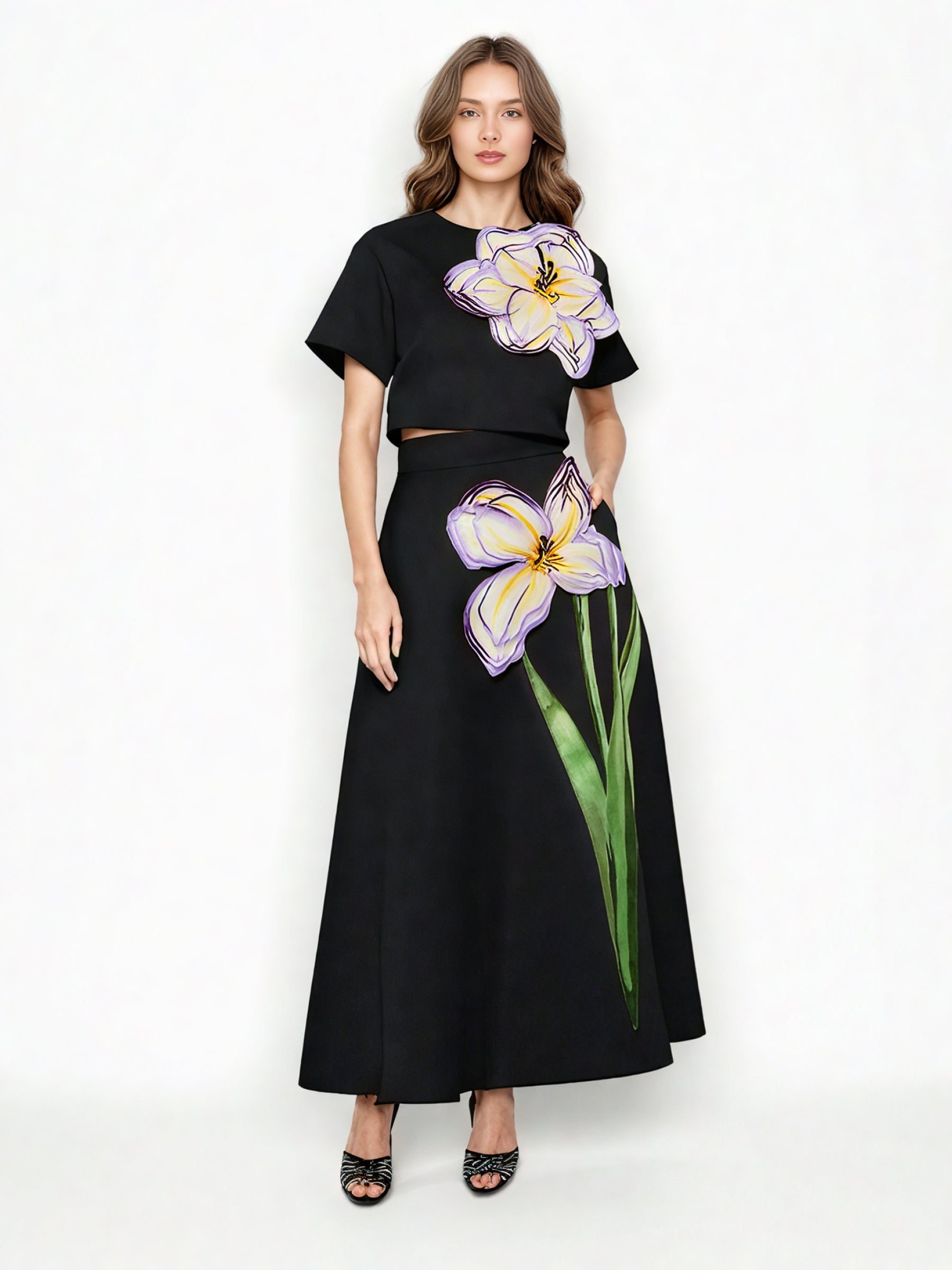 Casual Print Solid Two Piece Set