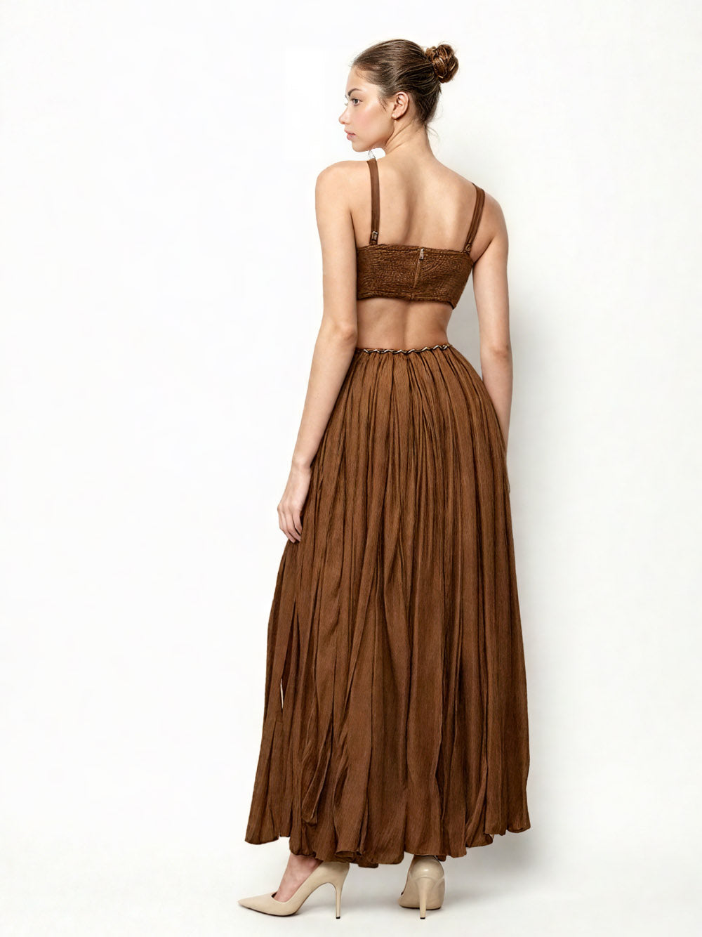 Solid Hanging Neck Long Dress