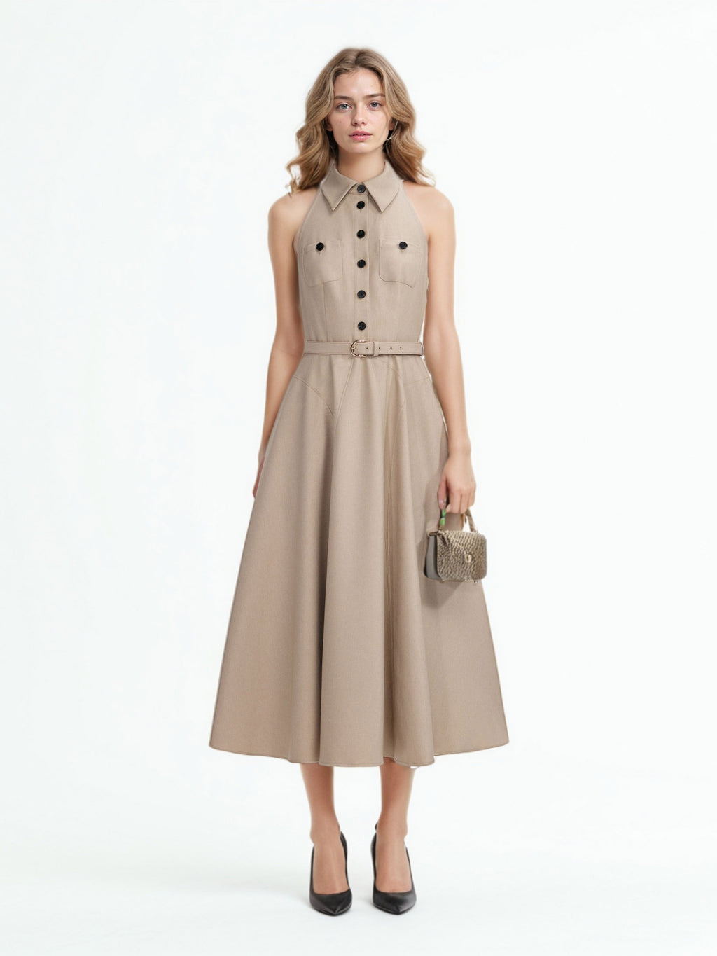 Sleeveless Solid Elegant Midi Dress