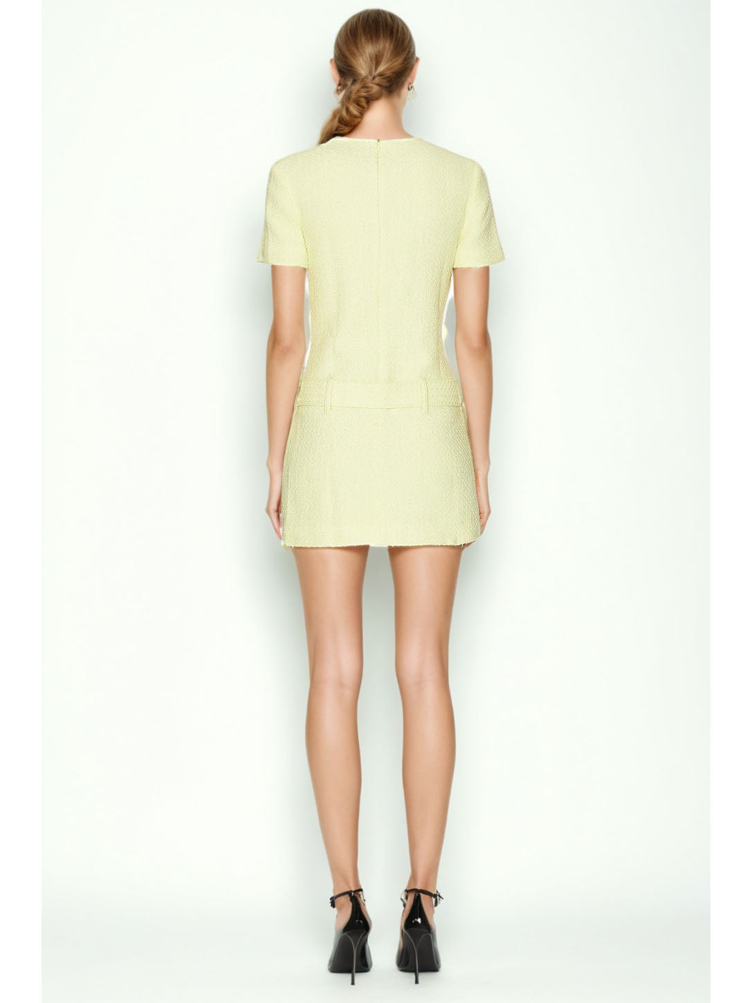 Solid Round Neck Belt Short Dress