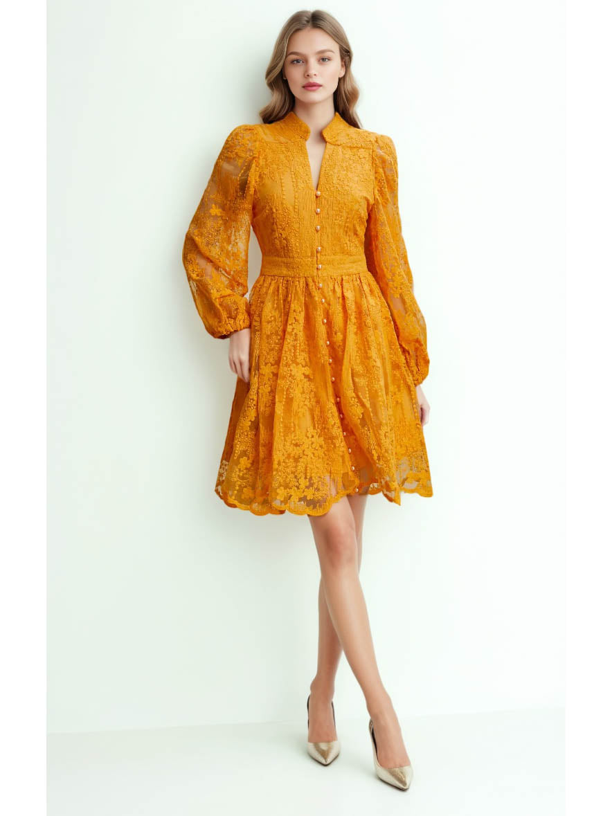 V-neck Solid Patchwork Mesh Short Dress