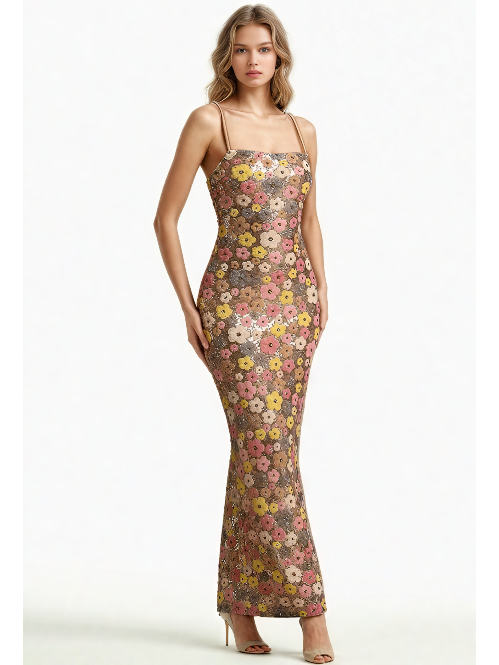 Patchwork Starp Flower Long Dress
