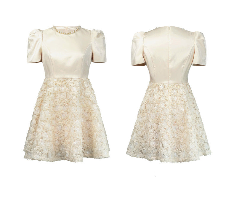 Patchwork Flower Pearls Short Dress