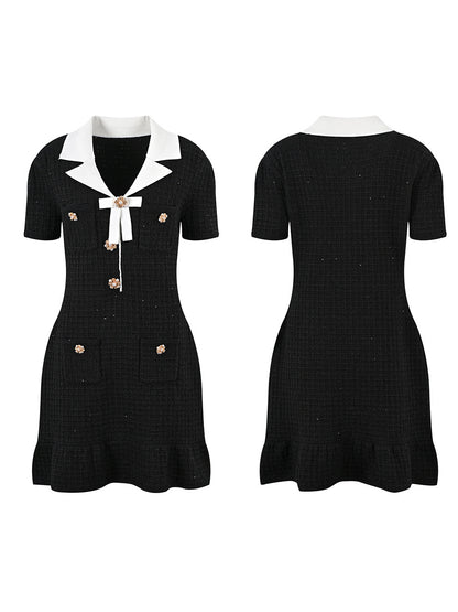 Hit Color V-neck Short Dress