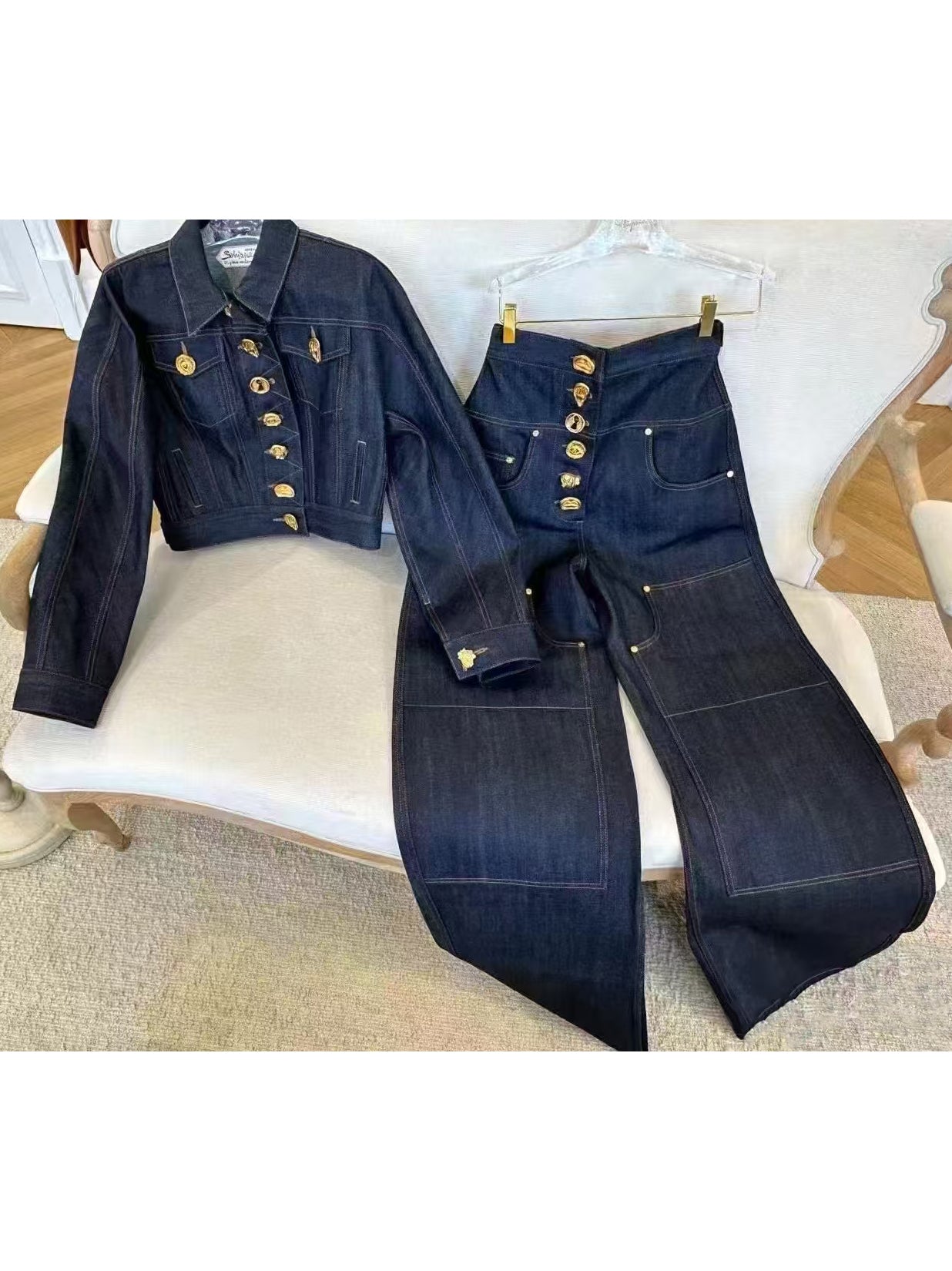 Patchwork Casual Denim Two-Piece Set