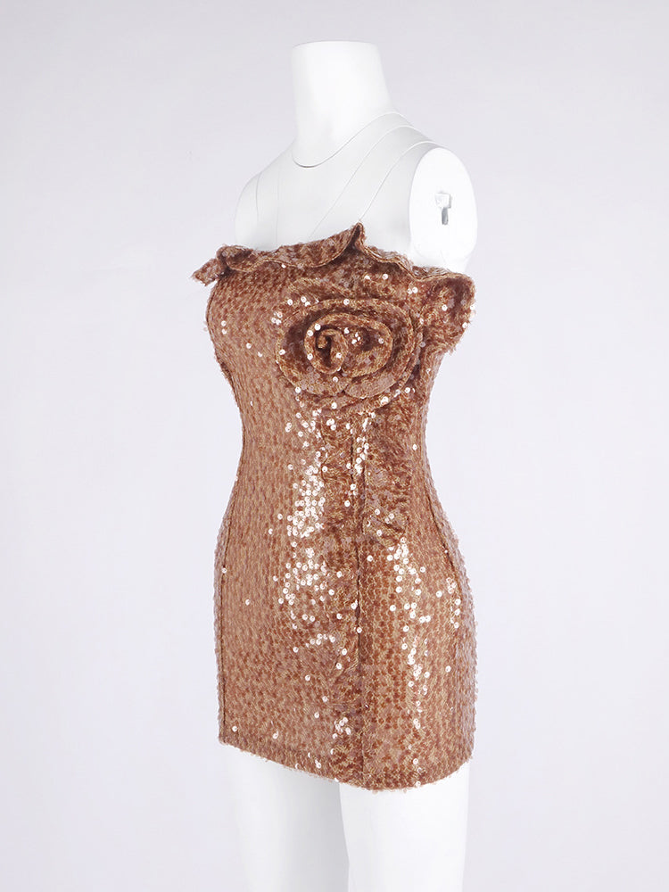 Patchwork Sequins Flower Short Dress