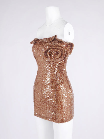 Patchwork Sequins Flower Short Dress