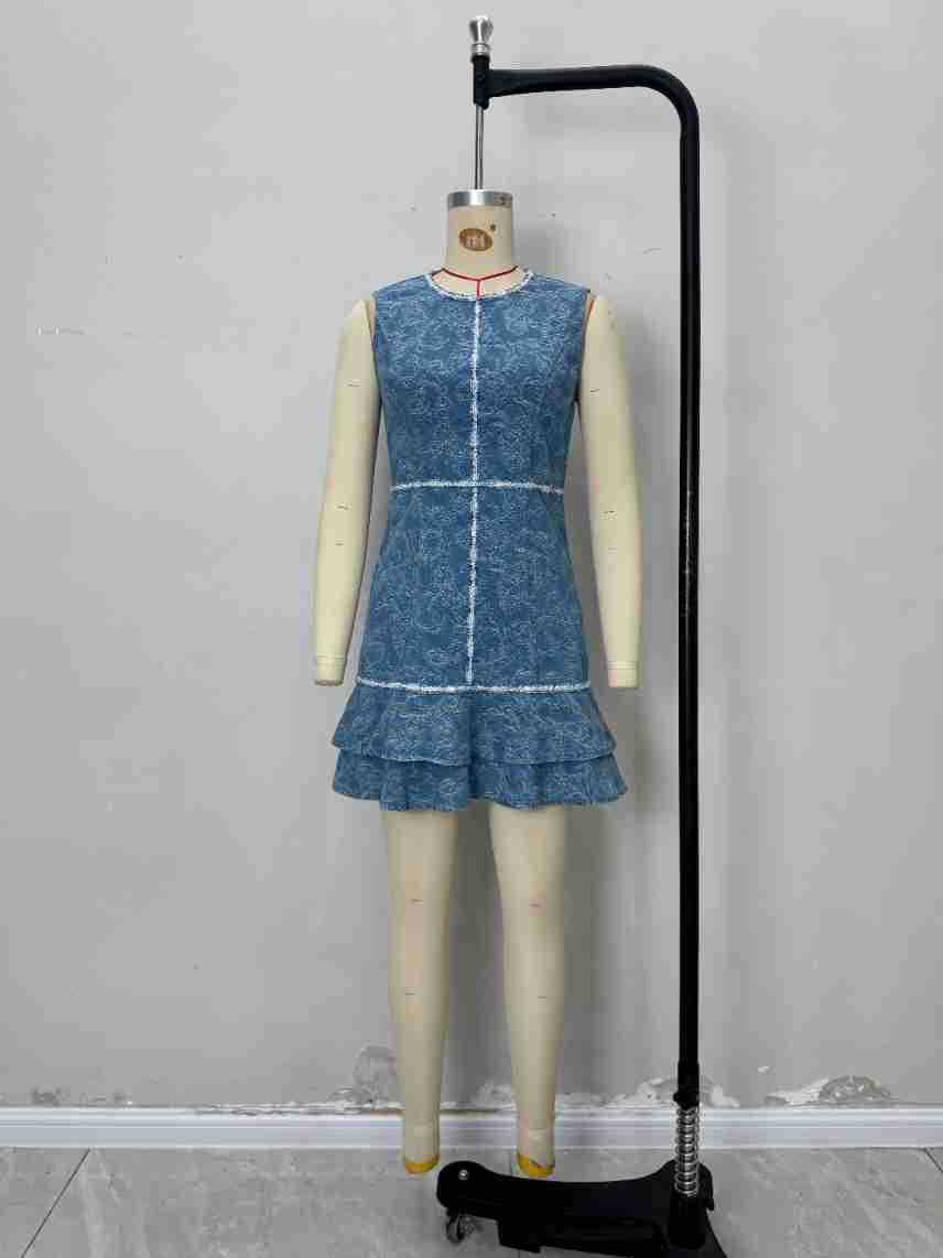 Hit Color Round Neck Short Dress