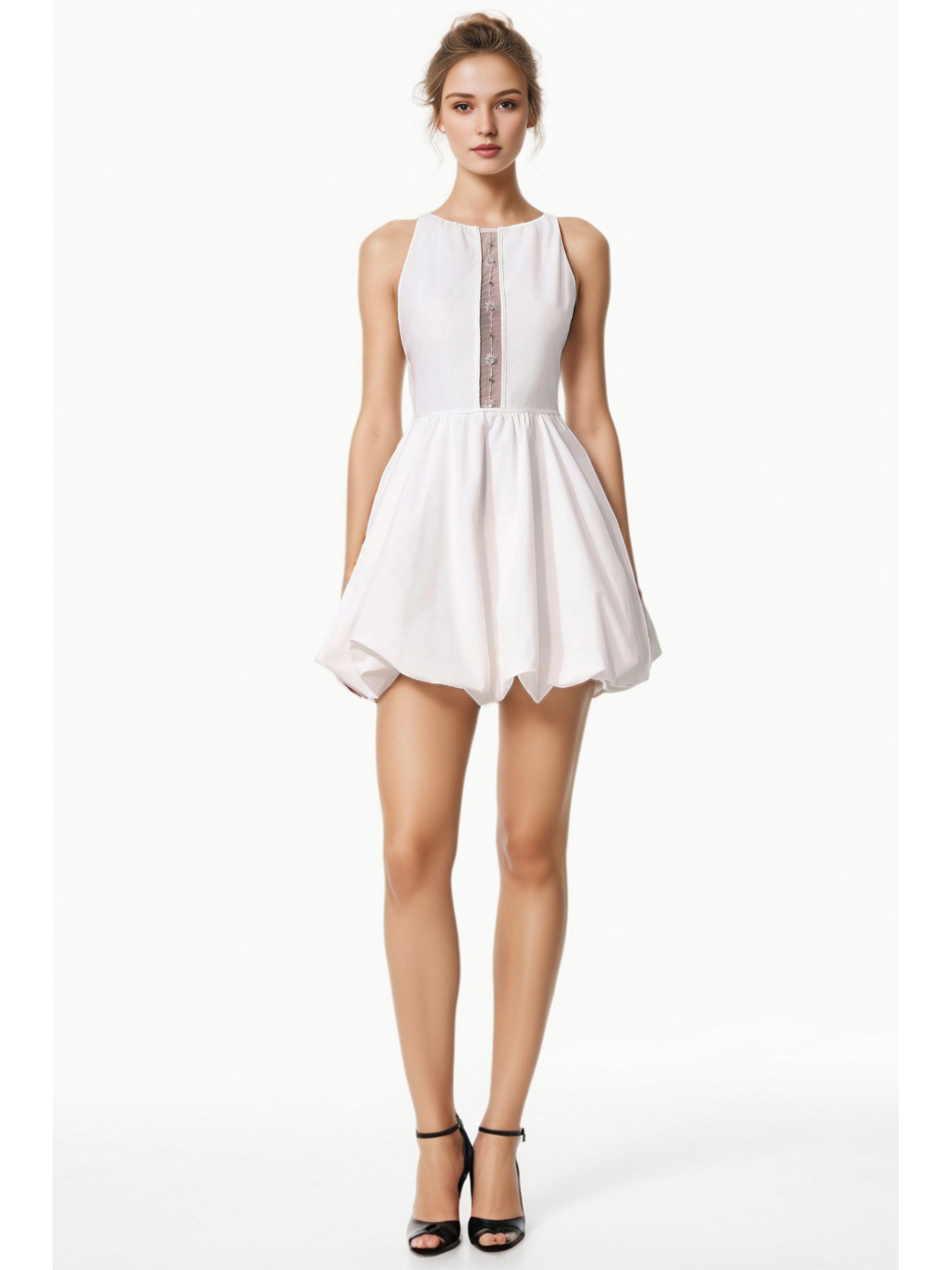 Solid Hollow Out Sleeveless Short Dress