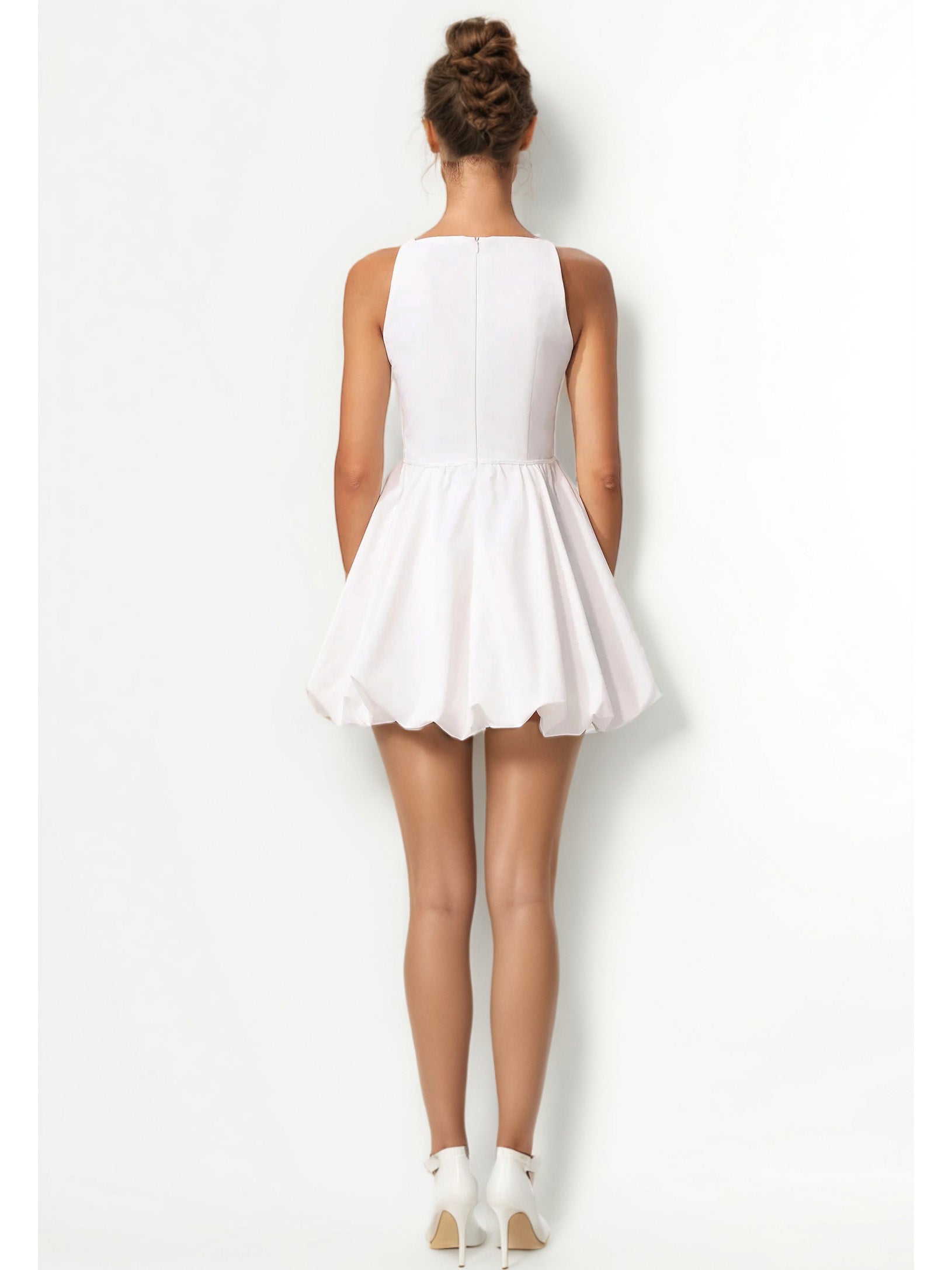 Solid Hollow Out Sleeveless Short Dress