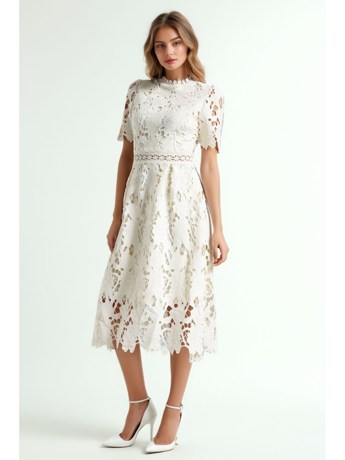 Elegant Solid Hollow Out Midi Dress