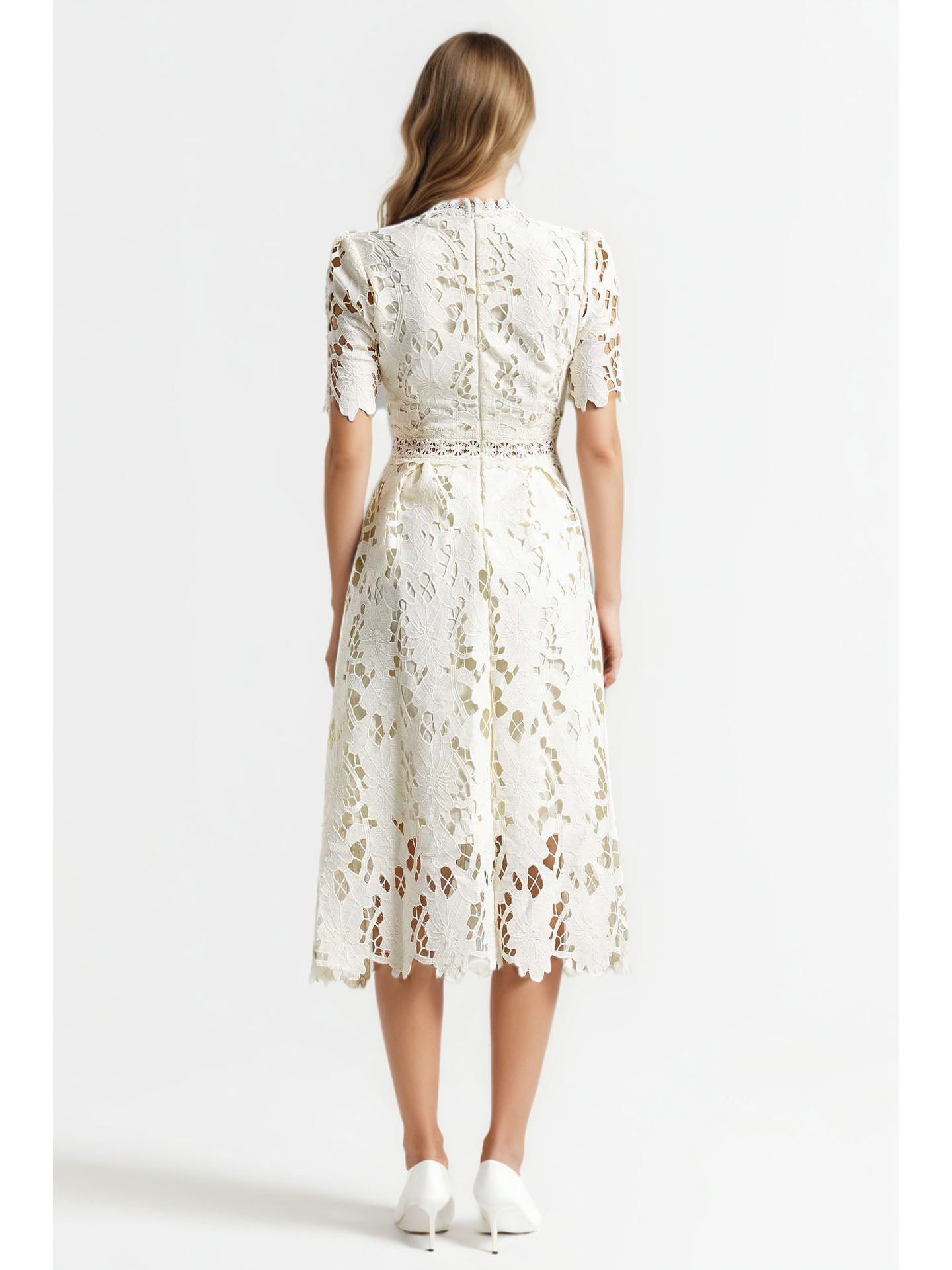 Elegant Solid Hollow Out Midi Dress