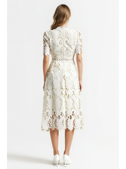 Elegant Solid Hollow Out Midi Dress