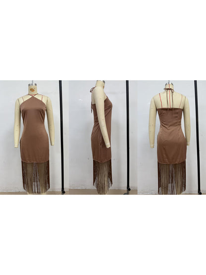 Elegant Solid Backless Long Dress